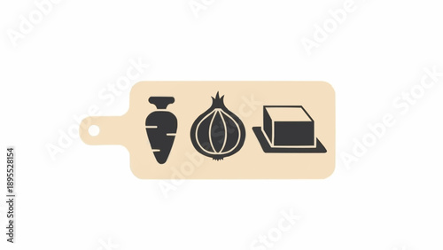 Cutting Board with Food Icons.