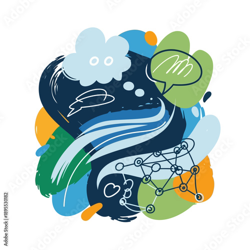 Abstract Digital Thought Process Illustration Elements.