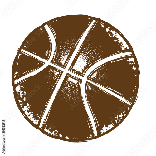 Vintage Grunge texture Brown basketball illustration with white lines and grunge effect isolated on white background  sports graphics