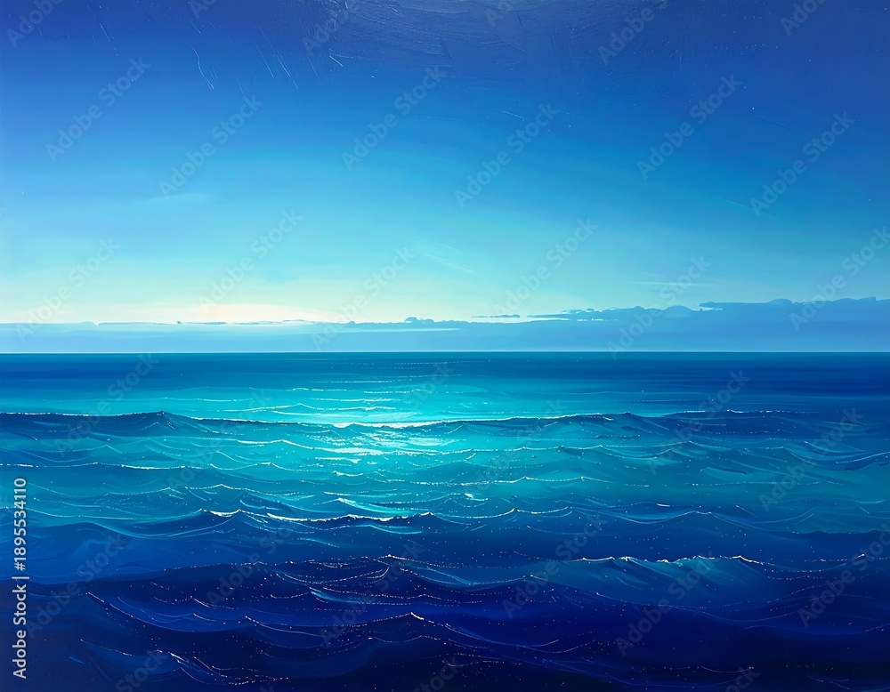 Obraz premium Ocean scene with blue skies, shimmering water, and gentle waves