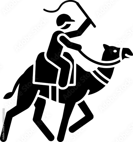 Traditional Desert Camel Riding and Jockey Stick Figure Vector