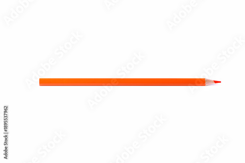 Single bright orange wooden pencil with sharpened tip placed horizontally, isolated on white background. Minimalistic studio shot with copy space for creativity, design, and education concepts.