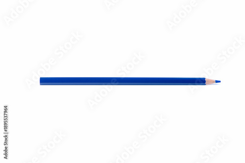 Single royal blue wooden pencil with sharpened tip placed horizontally, isolated on white background. Minimal composition with copy space for creativity, design, and education concepts.