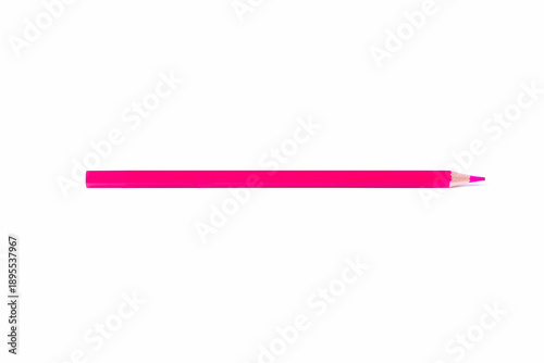 Single pink wooden pencil with sharpened tip placed horizontally, isolated on white background. Minimal composition with copy space for creativity, design, and education concepts.