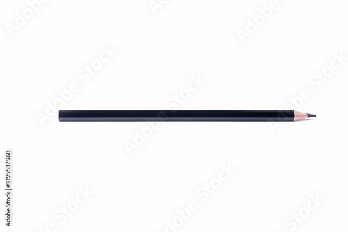 Single black wooden pencil with sharpened tip placed horizontally, isolated on white background. Clean minimal composition with copy space for creativity, design, and education concepts.