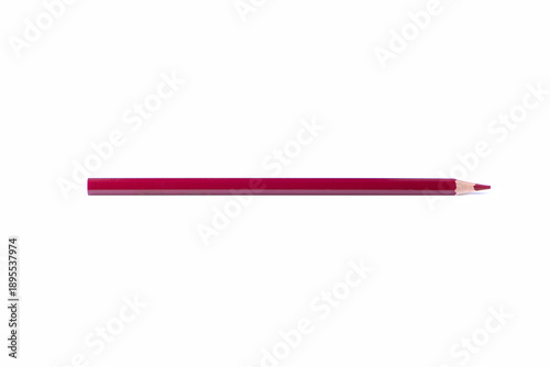Single burgundy wooden pencil with sharpened tip placed horizontally, isolated on white background. Minimal composition with copy space for creativity, design, and education concepts.