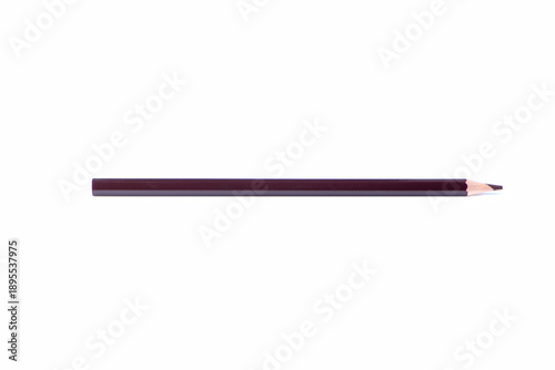Single dark brown wooden pencil with sharpened tip placed horizontally, isolated on white background. Minimal composition with copy space for creativity, design, and education concepts.