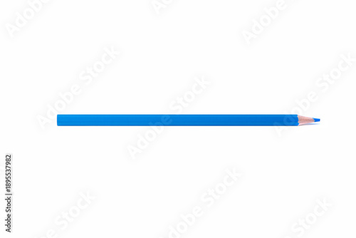 Single blue wooden pencil with sharpened tip placed horizontally, isolated on white background. Minimal composition with copy space for creativity, design, and education concepts.