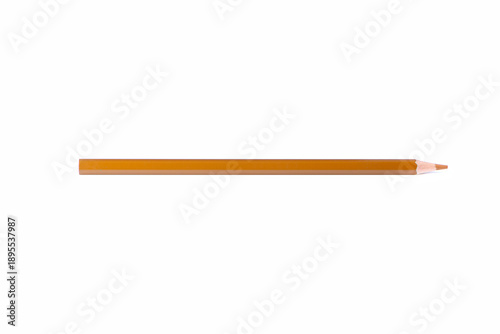 Single brown wooden pencil with sharpened tip placed horizontally, isolated on white background. Minimal composition with copy space for creativity, design, and education concepts.
