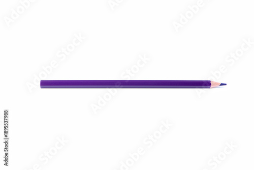 Single violet wooden pencil with sharpened tip placed horizontally, isolated on white background. Minimal composition with copy space for creativity, design, and education concepts.