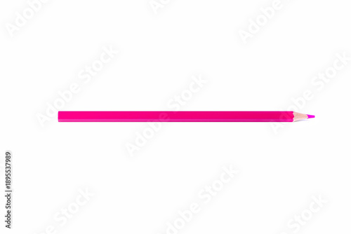 Single pink wooden pencil with sharpened tip placed horizontally, isolated on white background. Minimal composition with copy space for creativity, design, and education concepts.
