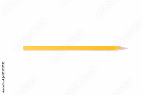 Single yellow wooden pencil with sharpened tip placed horizontally, isolated on white background. Minimal composition with copy space for creativity, design, and education concepts.