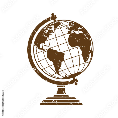 Vintage Grunge texture Vintage globe illustration on white background  earth map on stand  educational symbol