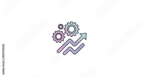 Colorful gears and arrow symbolizing progress and innovation.