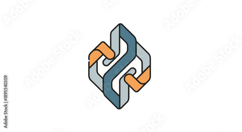 Abstract 3D logo design element with interlocking shapes.