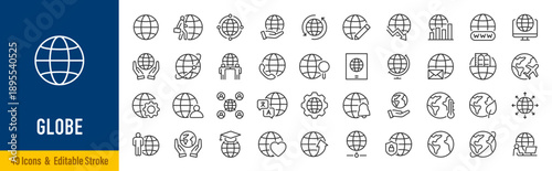 Globe web icons in line style. Planet Earth, world map, global, travel, collection. Editable stroke.  Vector illustration.
