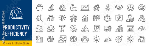 Productivity and Efficiency web icons in line style. Performance, business planning, success, goal, process, collection. Vector illustration.