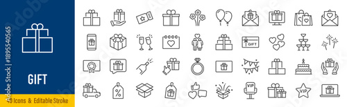 Gift web icons in line style. Bonus, award, prize, discount, birthday, gift box, collection. Vector illustration.