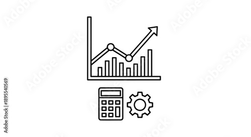 Line graph with upward trend and calculator icon.