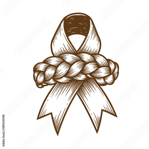 Vintage Grunge texture A detailed illustration of a vintage style drawn ribbon with a knot tied around the center on white background