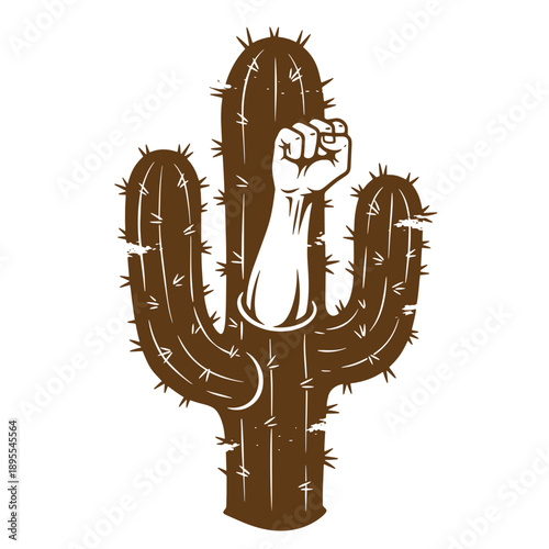 Vintage Grunge texture Cactus with a raised fist showing power and strength in the desert  symbol of resilience and determination