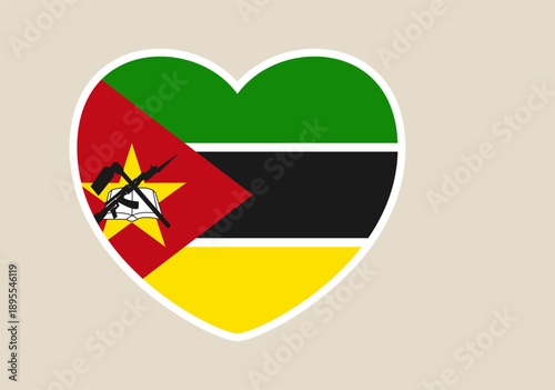 Heart-shaped Mozambique Flag Vector Illustration Expressing National Love and Patriotic Pride for the African Country. Free Download Heart-shaped Mozambique Flag Vector Illustration Expressing National Love and Patriotic Pride for the African Country. - GFXLoad