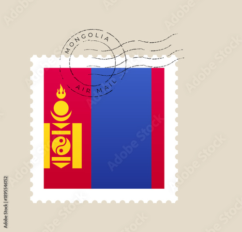 Quadro su tela Vibrant Mongolian National Flag Postage Stamp with Air Mail Postmark, a Patriotic Vector Illustration for Travel and Communication Concepts