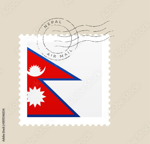 Nepal Flag Postage Stamp with Air Mail Postmark, representing international communication and national identity in a clean vector style.