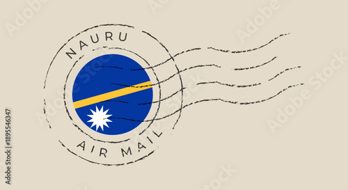 Distressed Nauru Air Mail Stamp Postmark Featuring National Flag in Vintage Grunge Style for International Travel Communication Design.