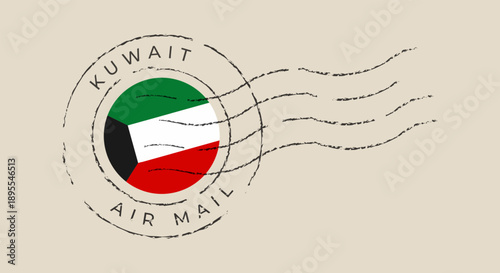 Authentic Kuwait Flag Vector Postmark in Distressed Style, Illustrating International Airmail and National Heritage.