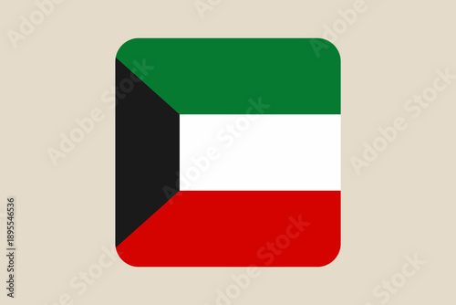Kuwait National Flag Symbolized as a Modern Rounded Square Icon for Digital Interface and Geographic Representation.