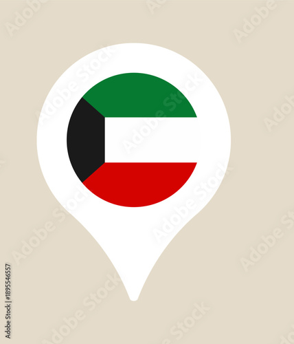 Kuwait Flag National Symbol Showcased Inside Modern Map Pointer Pin Icon Indicating Country Location Globally with Clear Design.