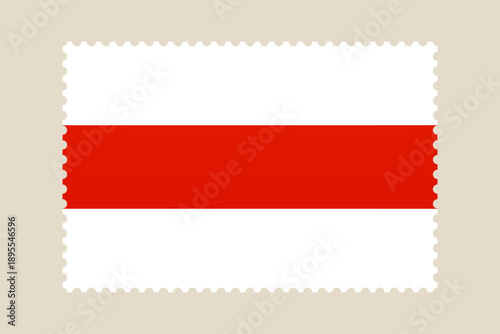 Symbolic White-Red-White Flag of Belarus Depicted as a Classic Postage Stamp with Perforated Edges on a Beige Background