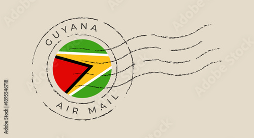 Guyana Flag Design Air Mail Stamp Distressed Grunge Postmark for Vintage International Travel and Communication Concept