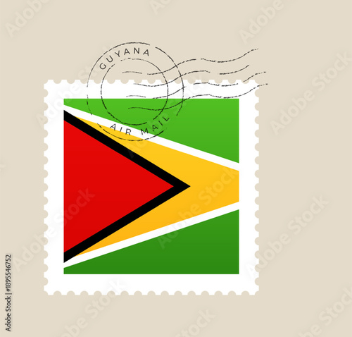 Guyanese National Flag Presented on a Postage Stamp for International Airmail Correspondence and Travel, a Patriotic Symbol.