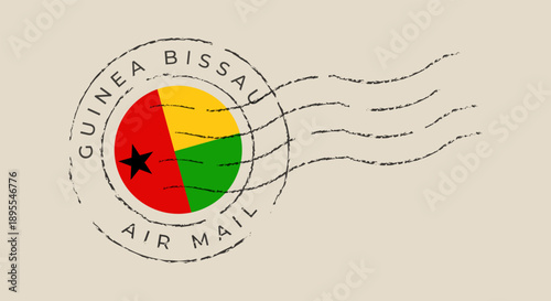 Vintage Guinea-Bissau Flag Air Mail Postmark Stamp with Textured Grunge Effect, Symbolizing Travel and International Communication.