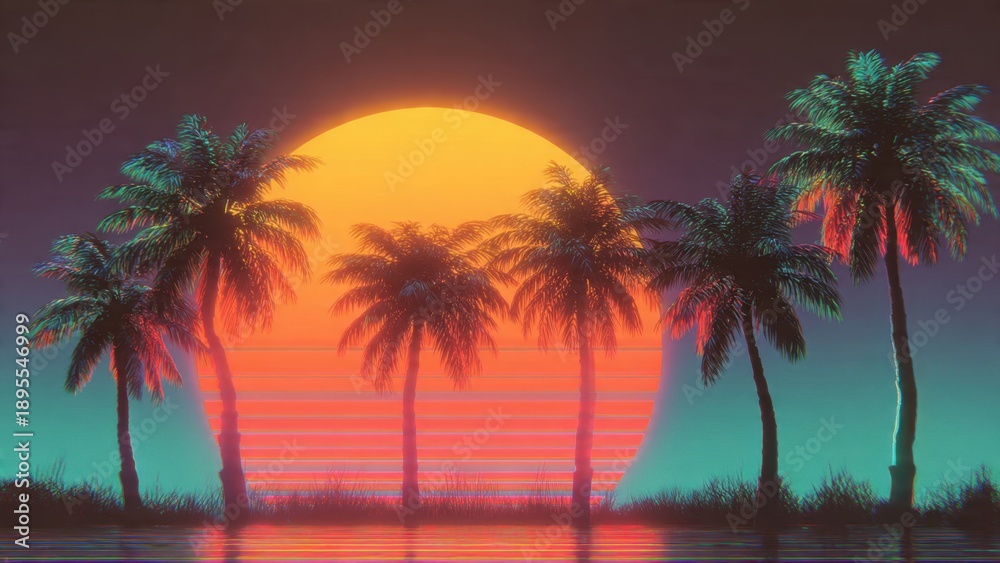 Fototapeta premium Synthwave Palm Trees Sunset
