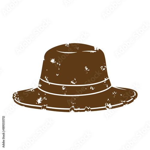 Vintage Grunge texture distressed illustration of a vintage wide brim sun hat with a simple design