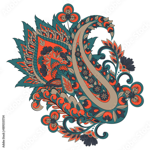 Paisley isolated. Card with paisley isolated for design. Floral vector pattern. Embroidery floral vector pattern.