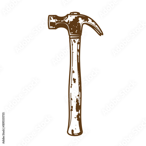 Vintage Grunge texture distressed vintage hammer with wooden handle and worn metal head in single color