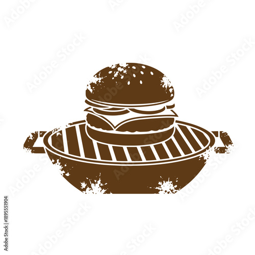 Vintage Grunge texture grilled hamburger on a plate with grilled lines  a delicious meal