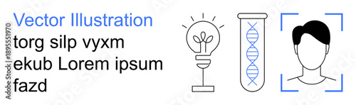 Innovation, science, DNA research, biometrics, creativity, artificial intelligence. Light bulb, DNA strand and human head outlines. Innovation and DNA research concepts