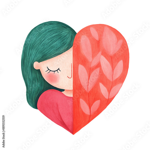 Shy emotional person portrait in the shape of heart.
