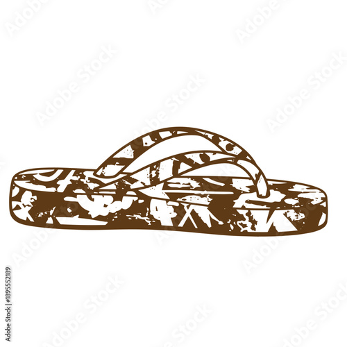 Vintage Grunge texture Grungy flip flop with abstract pattern on sole and straps  summer footwear illustration