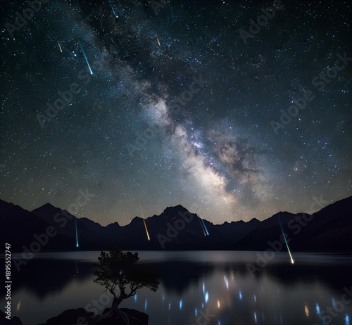 Paysage de pluie d'étoiles dans la nuit