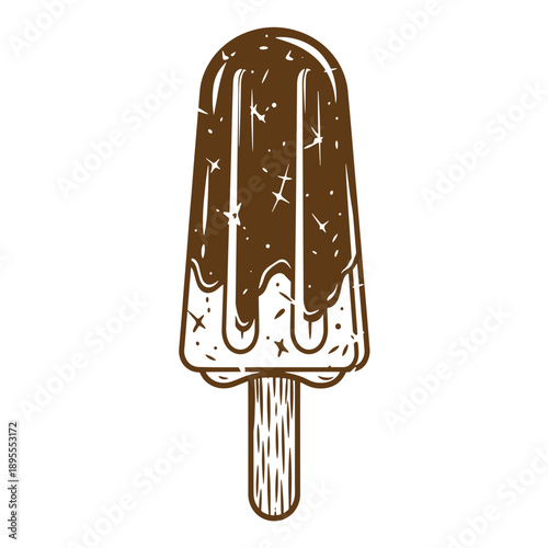 Vintage Grunge texture sealed chocolate ice cream on a stick with a white base  a sweet dessert