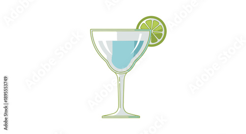 Cocktail glass with blue drink and lime garnish.