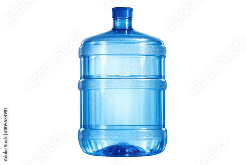 Blue plastic water cooler jug with drinking water