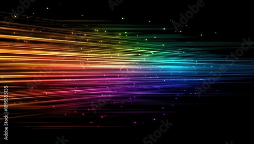 rainbow-like light streaks on a black background Generative AI