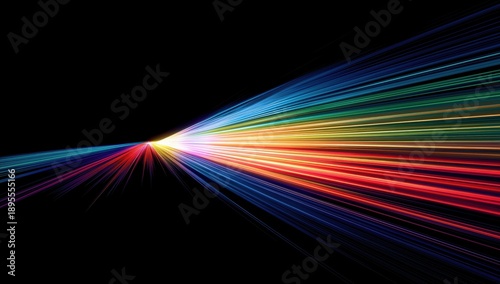 rainbow-like light streaks on a black background Generative AI